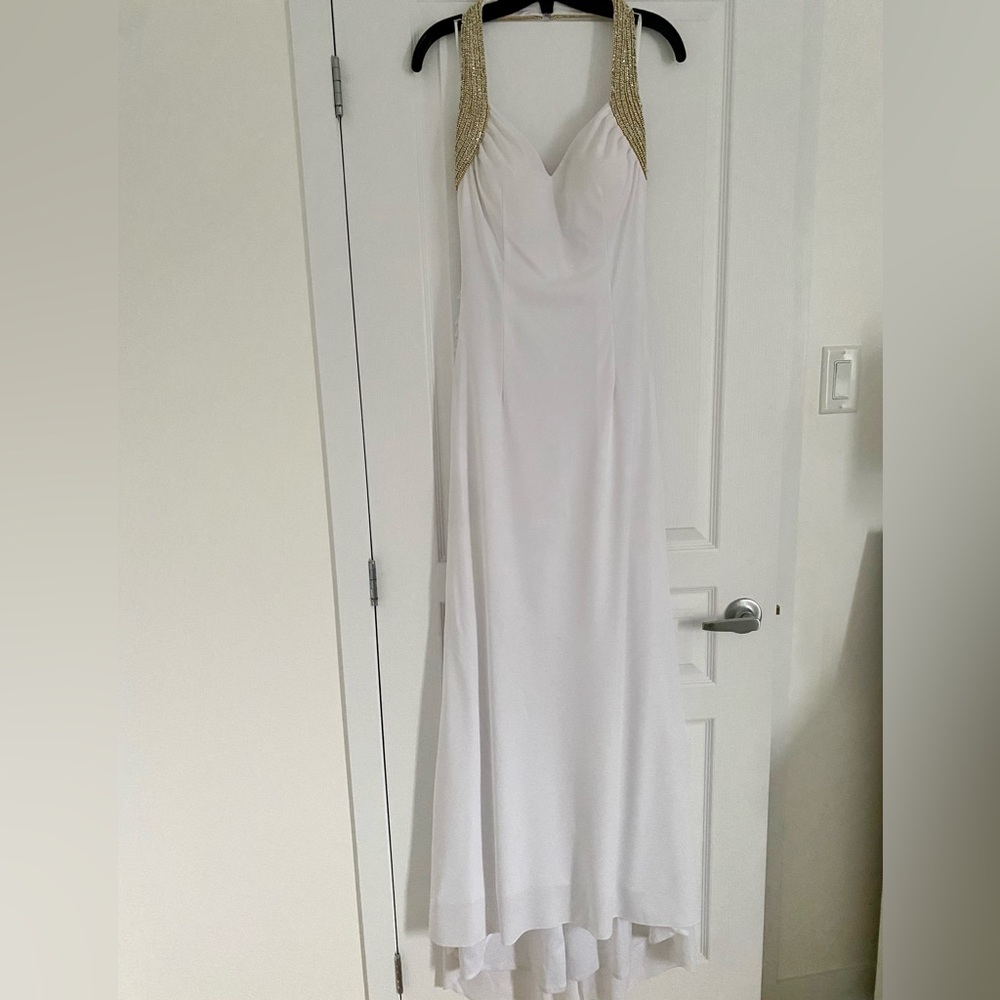 Nina Canacci White and Gold Maxi Dress